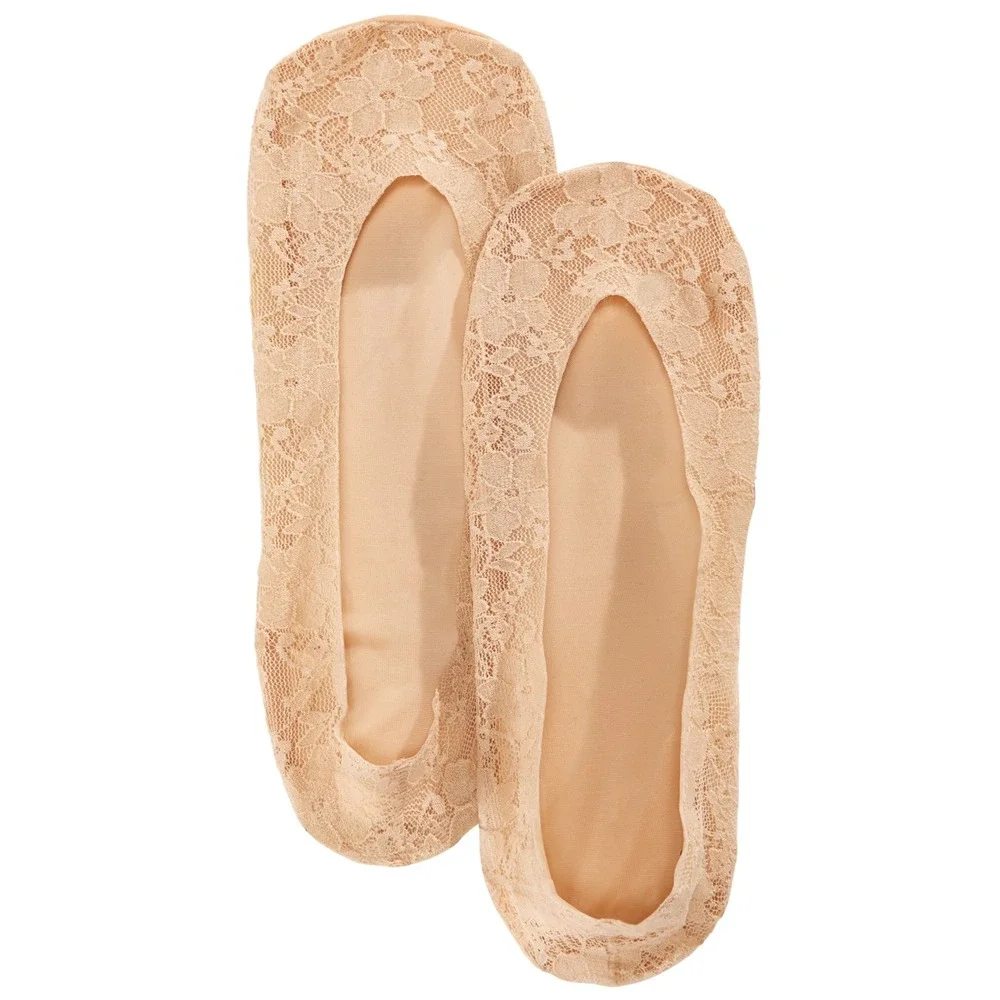 Hue Womens One Size Fits Most Classic Perfect Edge Lace Liner Socks Cream 1854